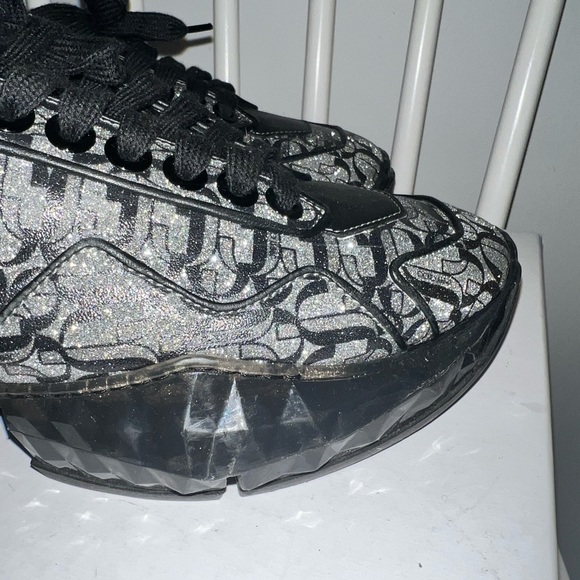 Jimmy Choo Women's Leather 'Diamond' Monogram Sneakers Silver Black - Picture 14 of 16